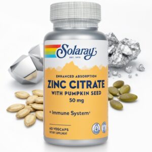 Zinc Citrate with Pumpkin Seed 50 mg – 60 VegCaps | Solaray